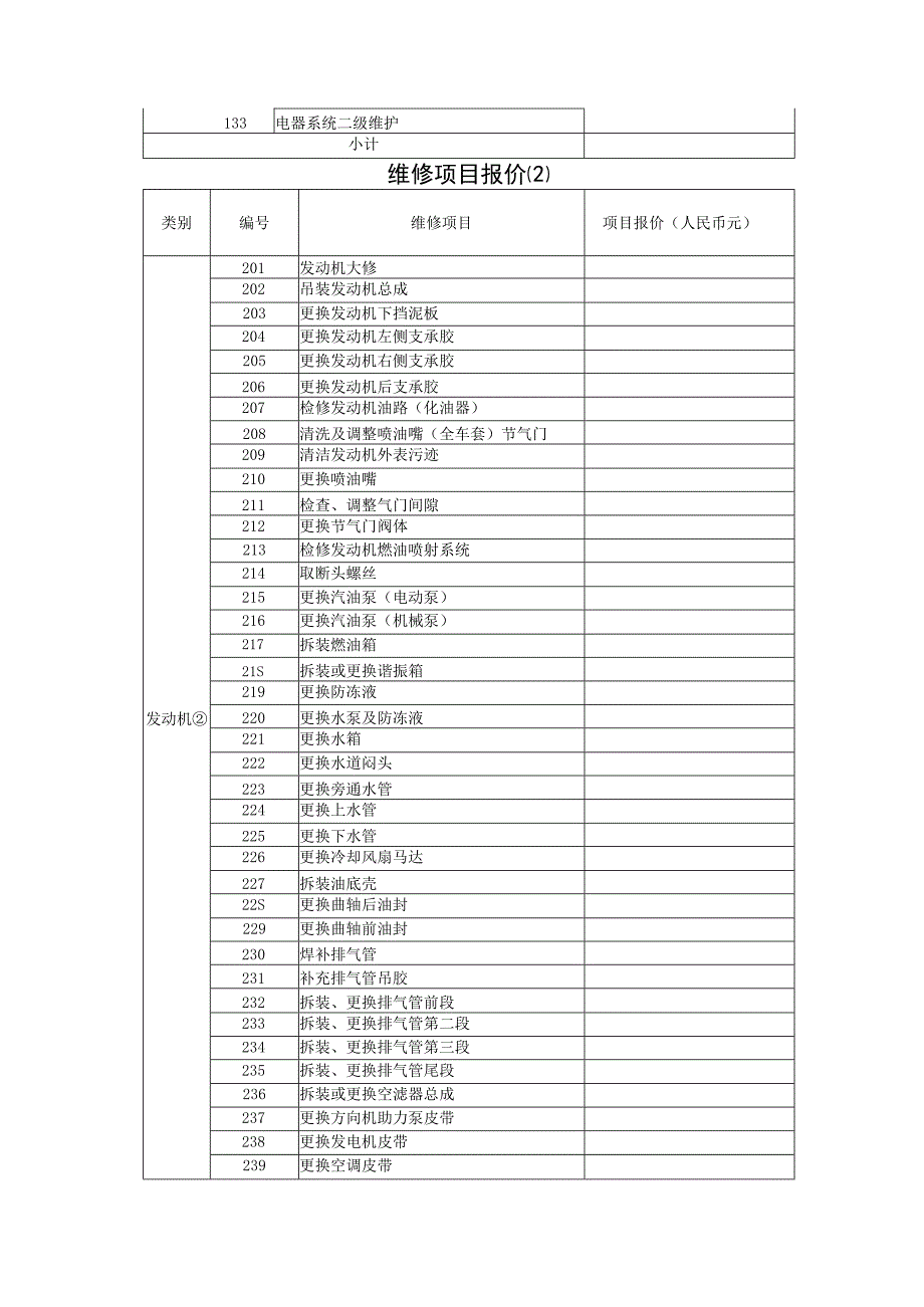 车辆维修项目工时费报价明细表.docx_第2页