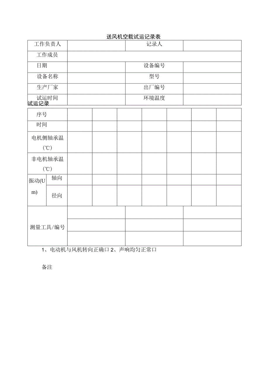 送风机空载试运记录表.docx_第1页