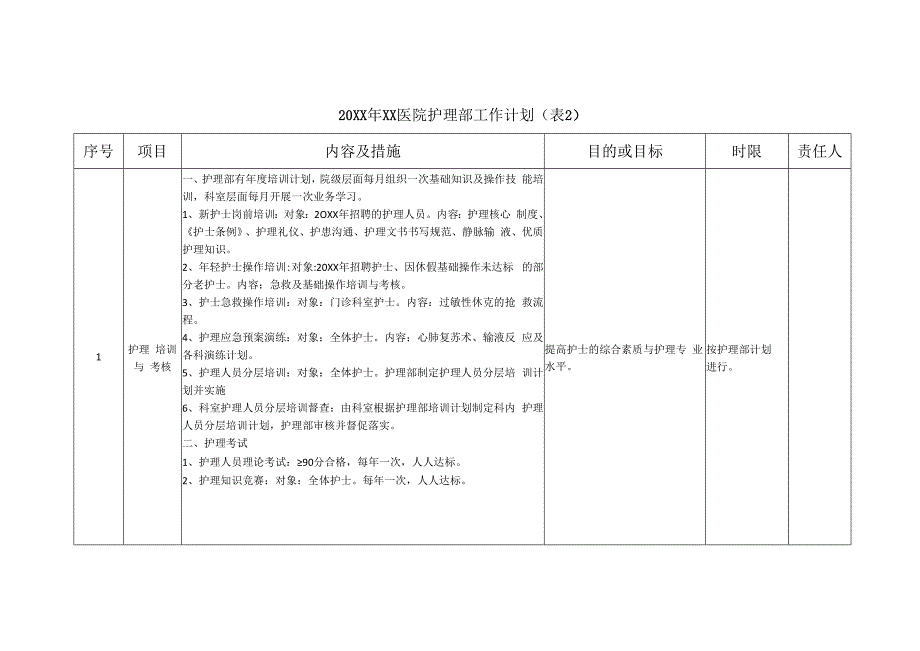 护理部工作计划表.docx_第1页