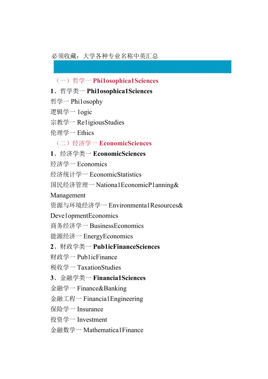 必须：大学各种专业名称中英汇总.docx_第1页