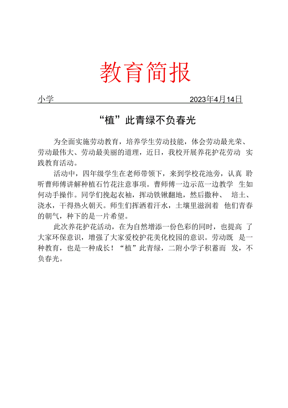 开展养花护花劳动实践活动简报.docx_第1页