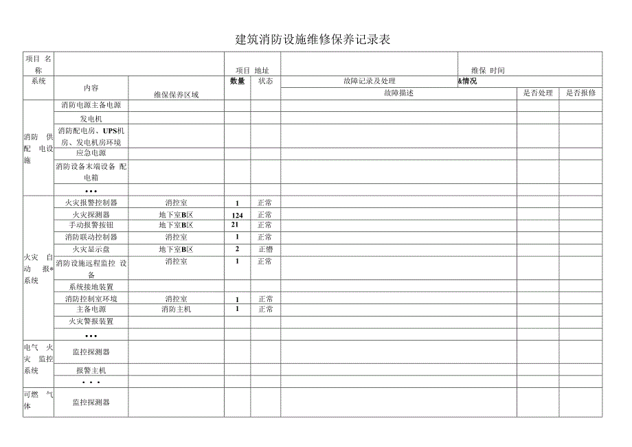 建筑消防设施维修保养记录表.docx_第1页