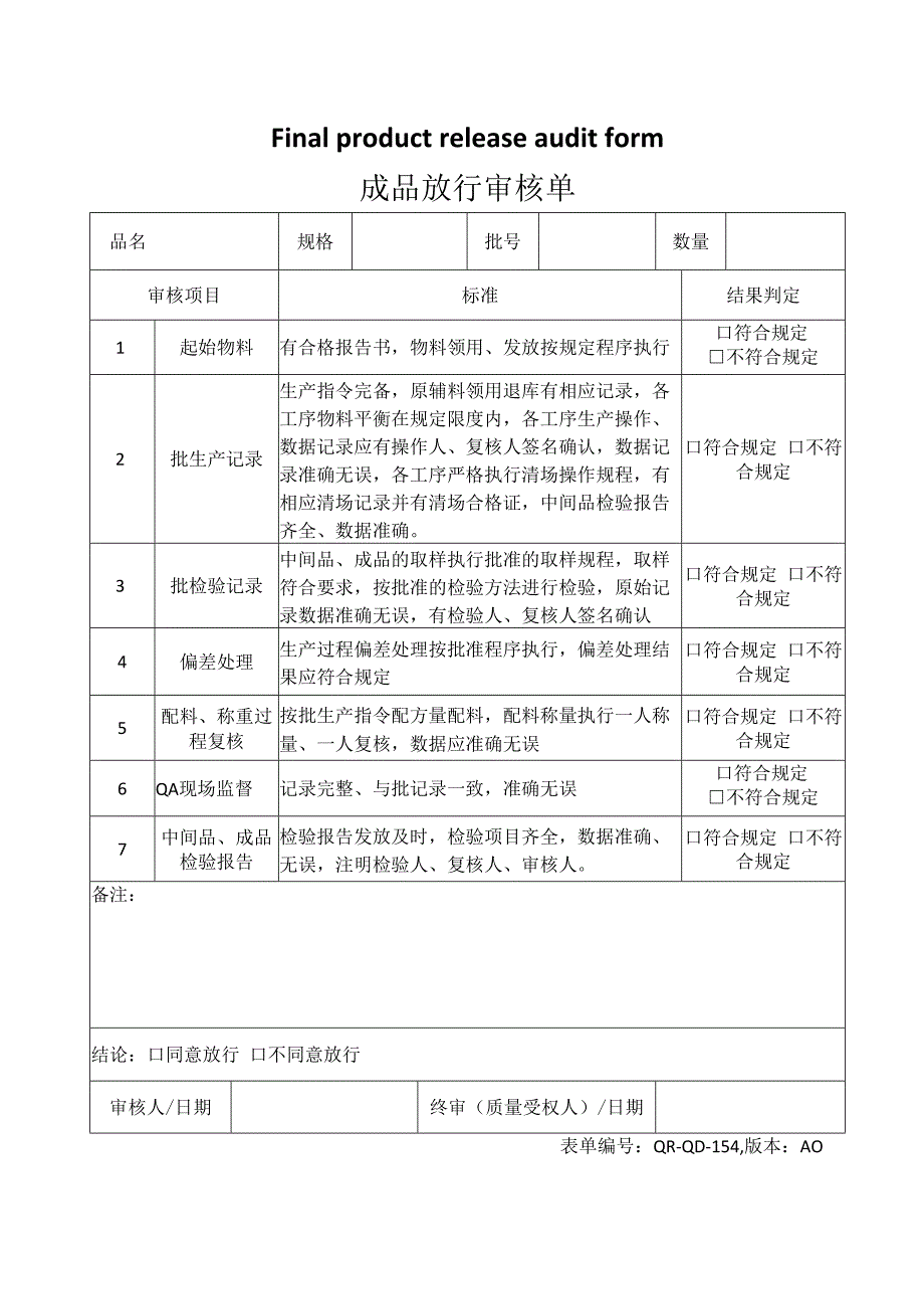 成品放行审核单.docx_第1页