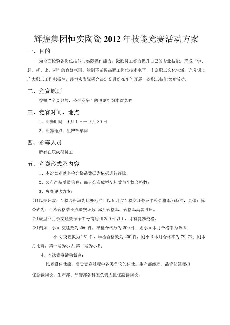 福建恒实陶瓷2012年技能竞赛活动方案.docx_第1页