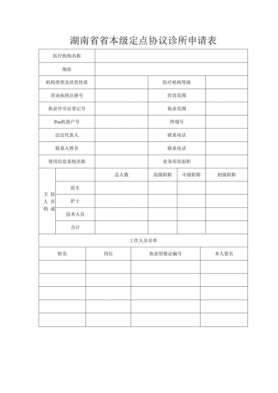 省医保本级定点刷卡业务协议诊所申请表通用版.docx_第1页