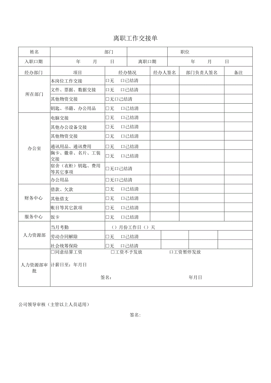 离职工作交接单.docx_第1页