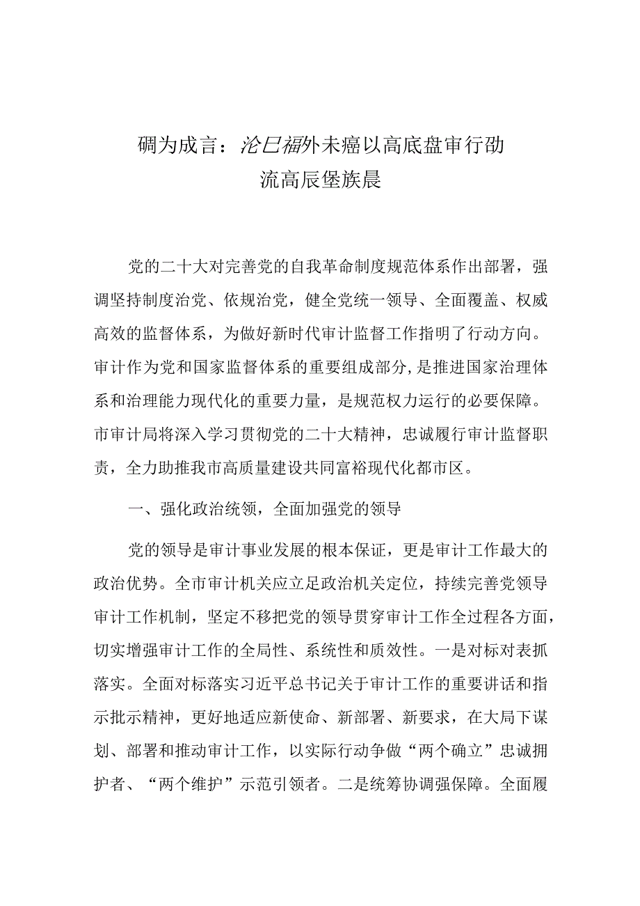 研讨发言：治已病 防未病 以高质量审计助推高质量发展.docx_第1页