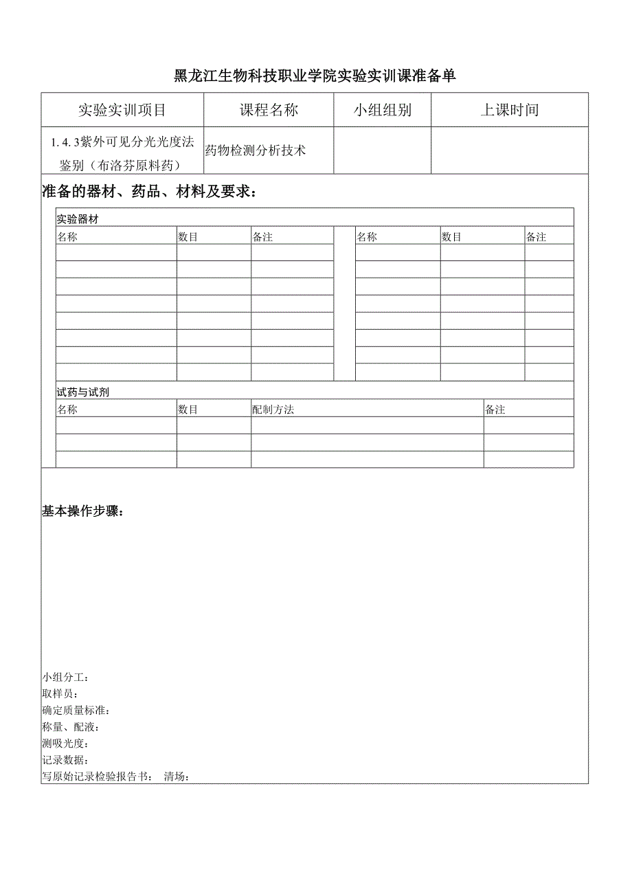 紫外鉴别布洛芬原料药准备单.docx_第1页