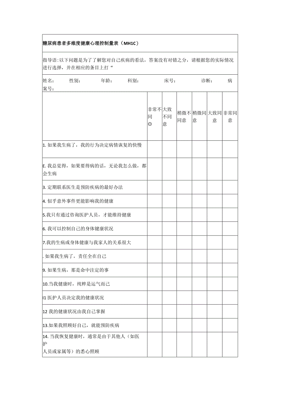 糖尿病患者多维度健康心理控制量表（MHLC）.docx_第1页