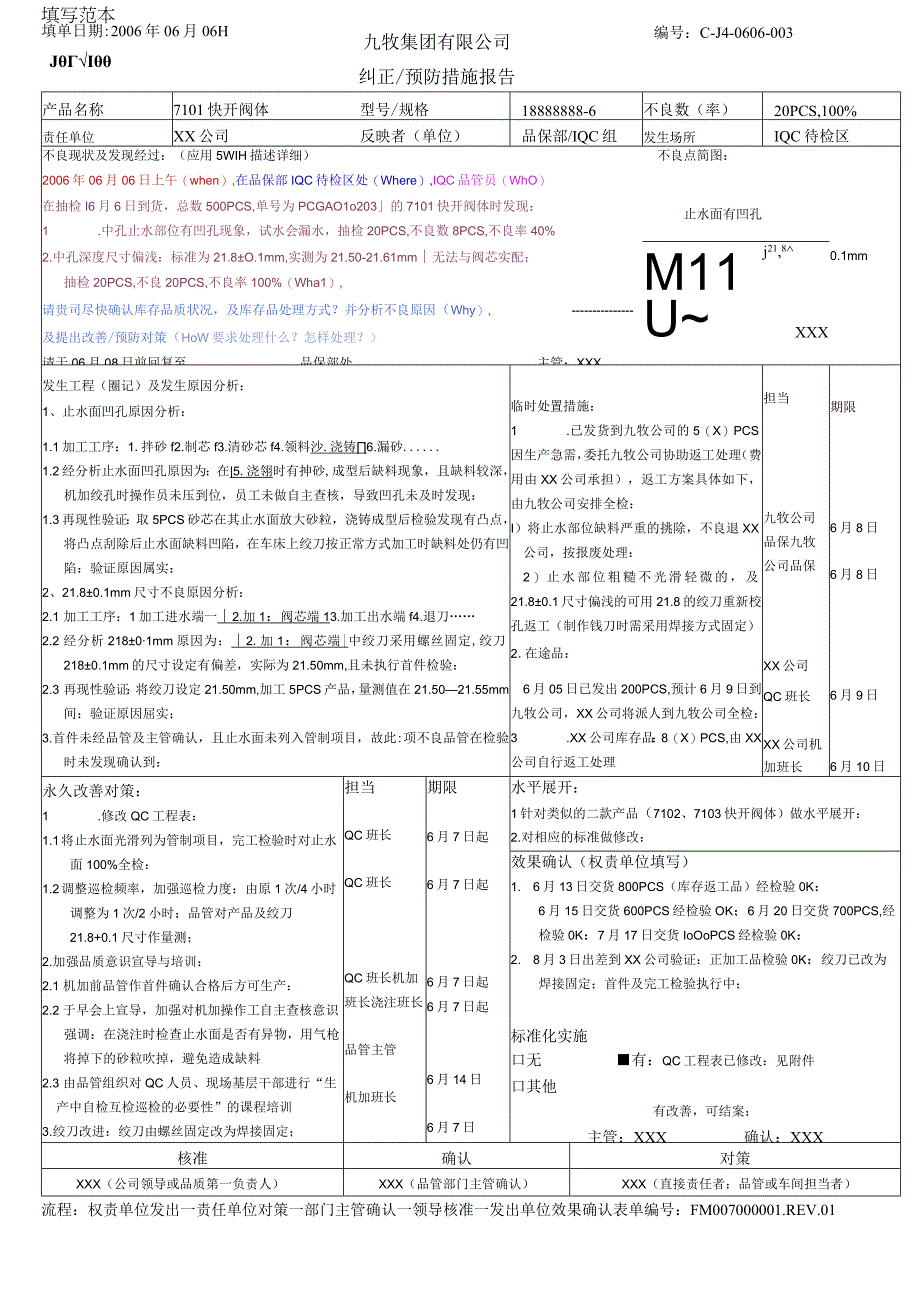 纠正预防措施报告 填写范本.docx_第1页