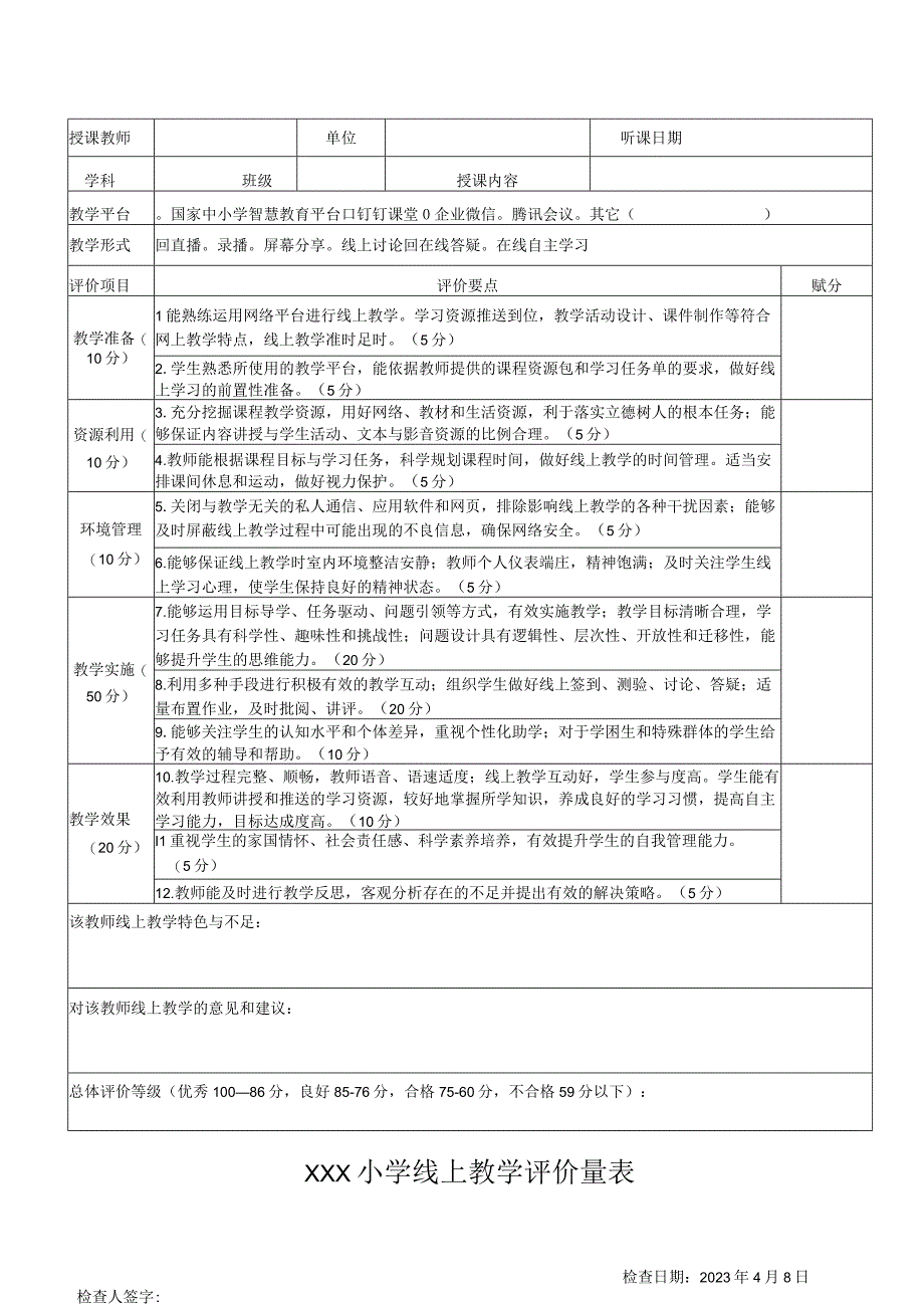 线上教学评价量表.docx_第1页