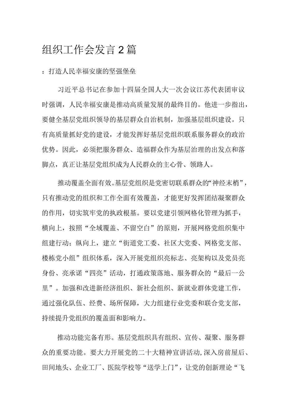 组织工作会发言2篇.docx_第1页