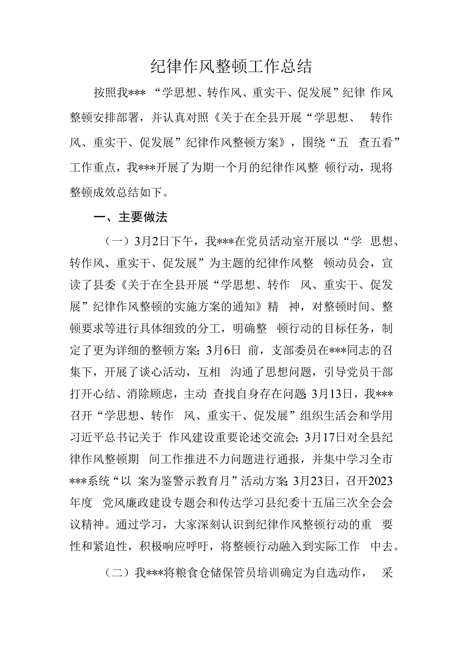 纪律作风整顿工作总结.docx_第1页