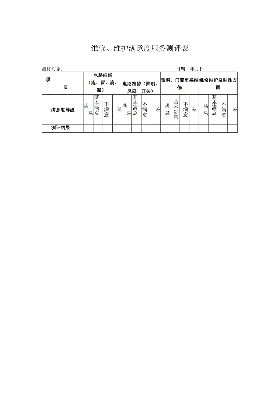 维修维护满意度服务测评表.docx_第1页