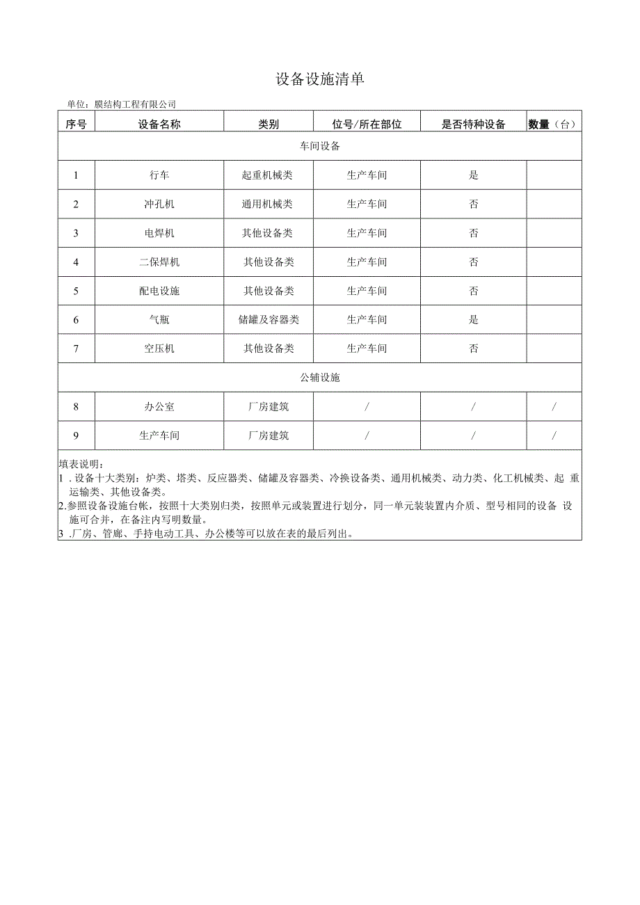 膜结构企业双体系资料：设备设施清单.docx_第1页