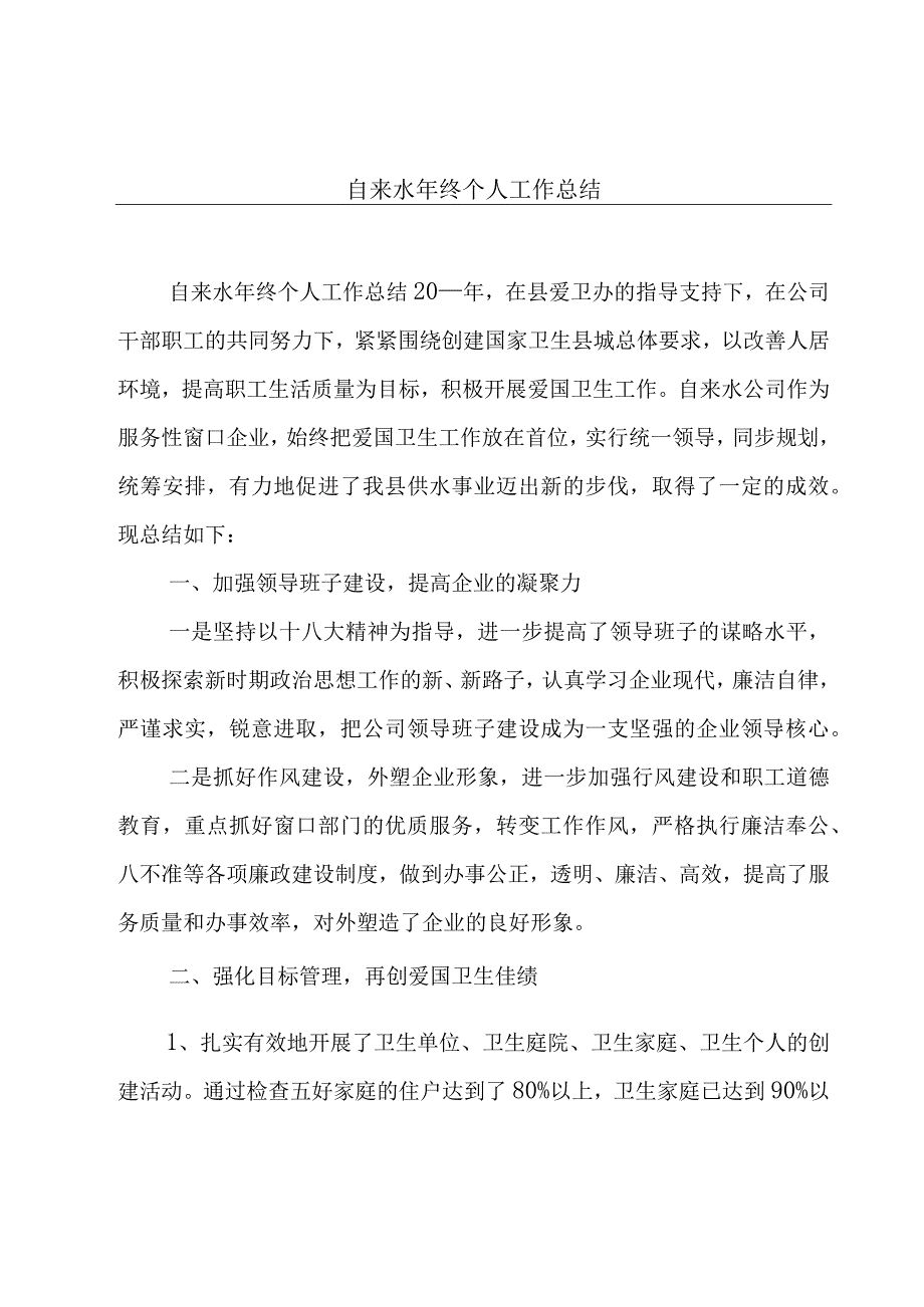 自来水年终个人工作总结.docx_第1页