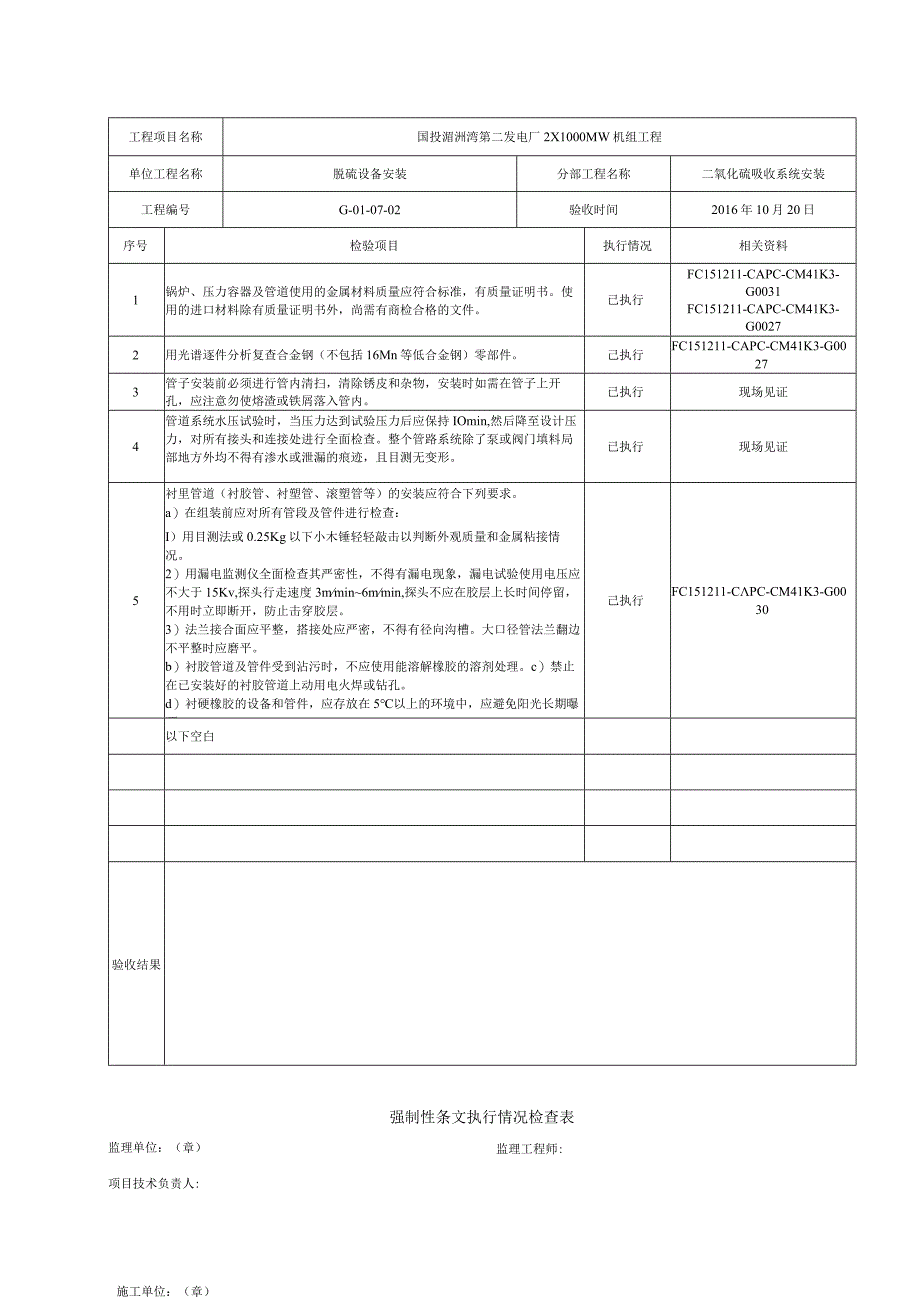 脱硫安装工程强制性条文执行情况检查表.docx_第1页