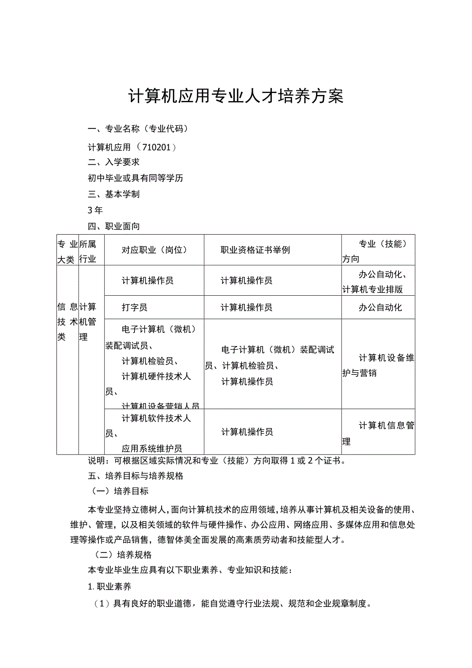 计算机应用专业人才培养方案(1).docx_第1页