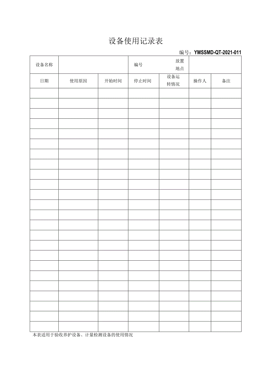 药店质量管理记录表格1设备使用记录.docx_第1页