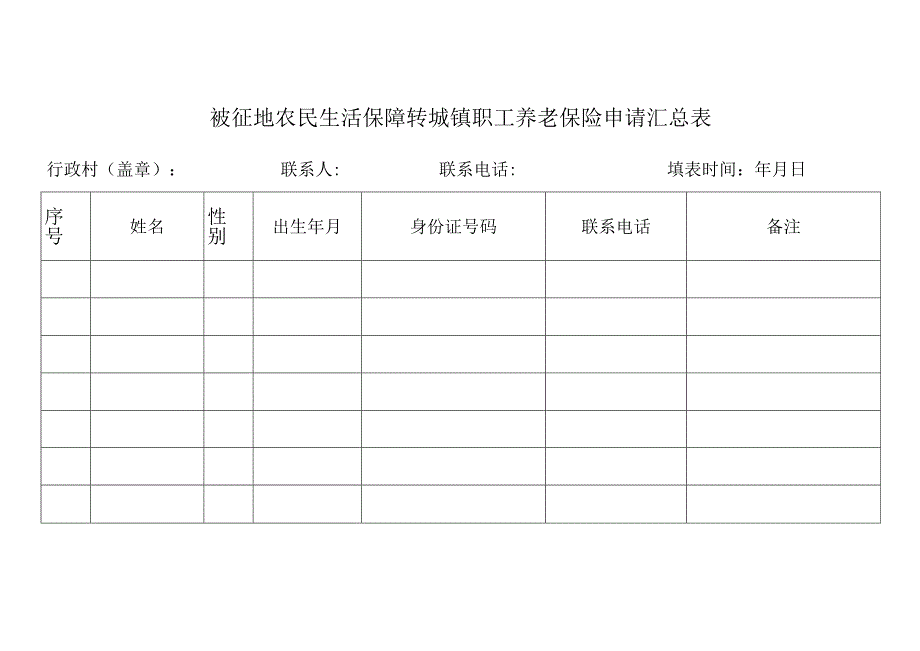 被征地农民生活保障转城镇职工养老保险申请汇总表.docx_第1页