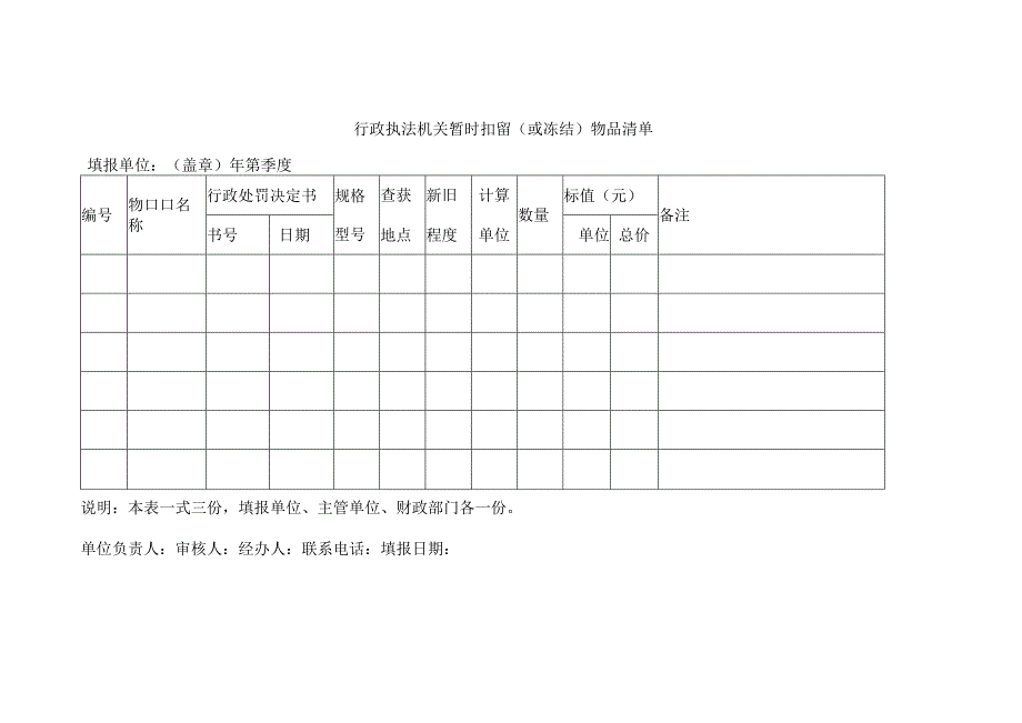 行政执法机关暂时扣留（或冻结）物品清单.docx_第1页