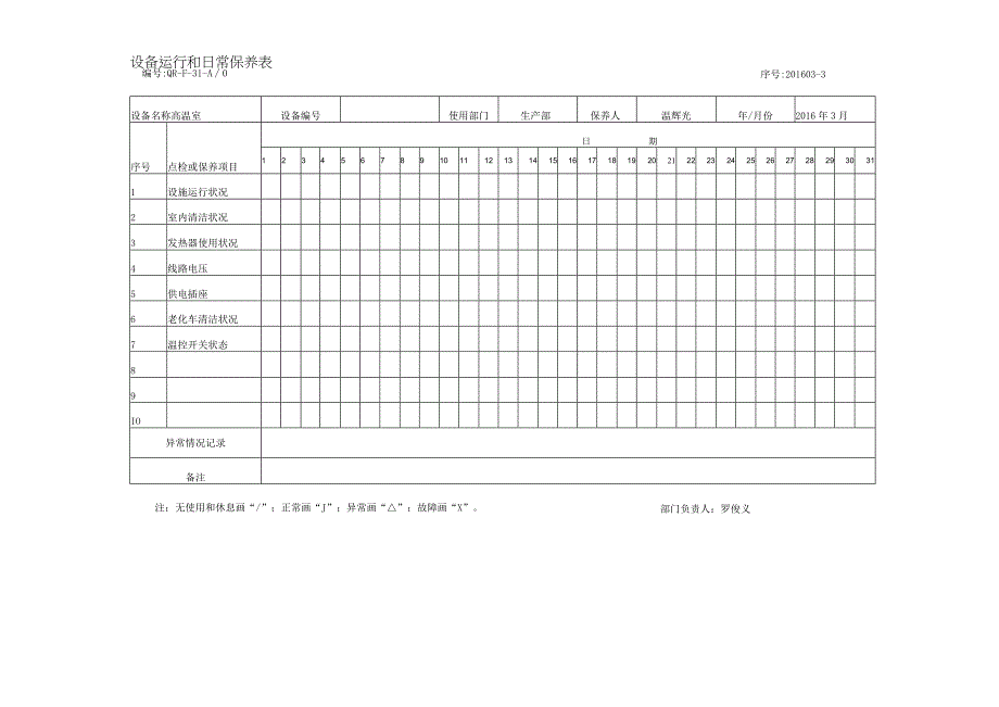 设备(高温室）运行点检表.docx_第1页