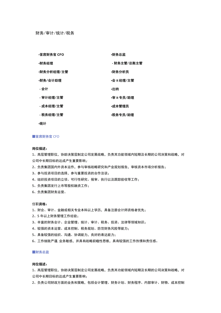 财务审计统计税务职位说明书.docx_第1页