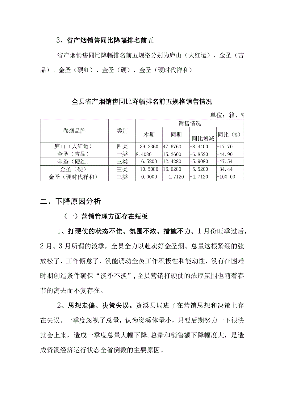 资溪县局(分公司)近期销售情况分析汇报.docx_第3页