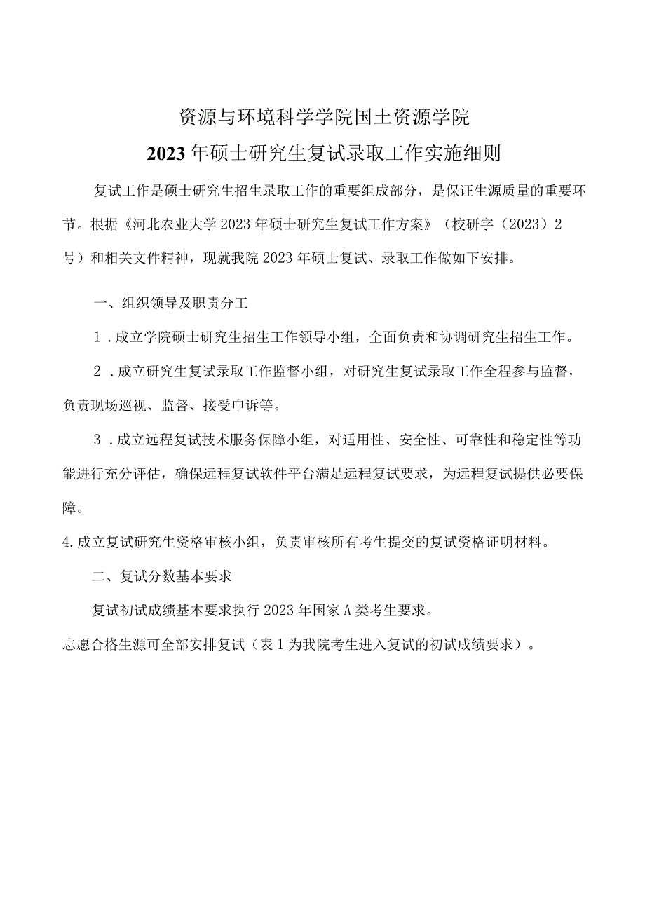 资源与环境科学学院国土资源学院2023年硕士研究生复试录取工作实施细则.docx_第1页