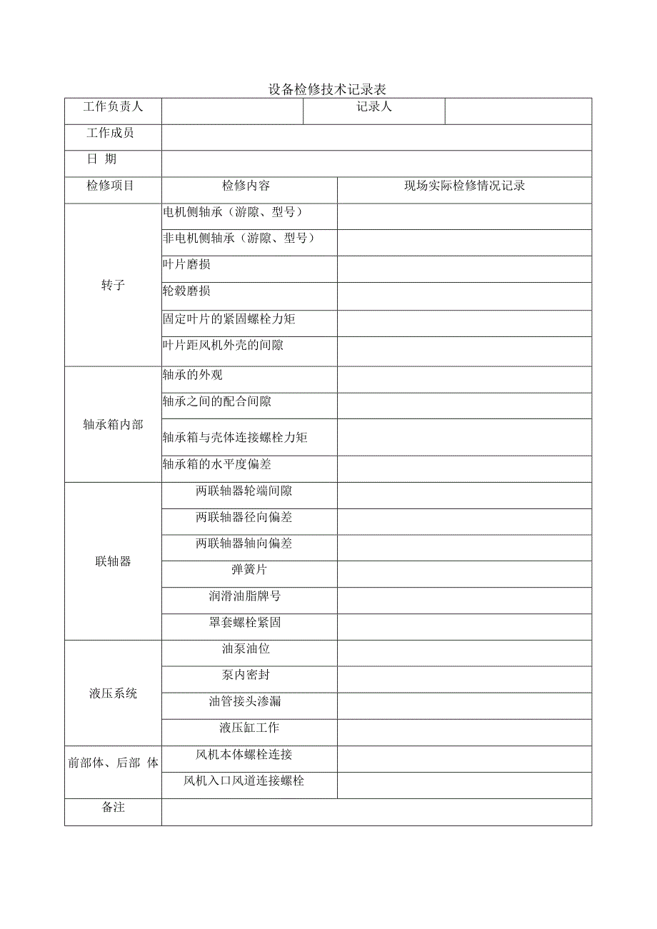 设备检修技术记录表.docx_第1页