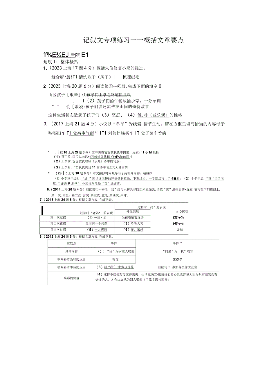 记叙文专项练习——概括文章要点(1).docx_第1页