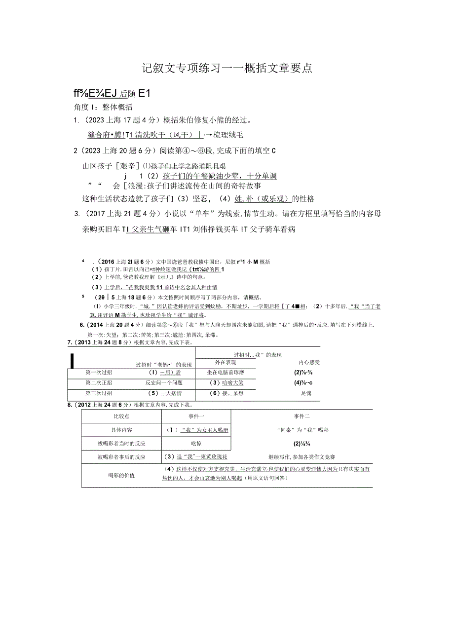 记叙文专项练习——概括文章要点.docx_第1页