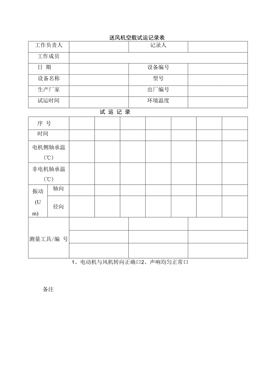 送风机空载试运记录表.docx_第1页