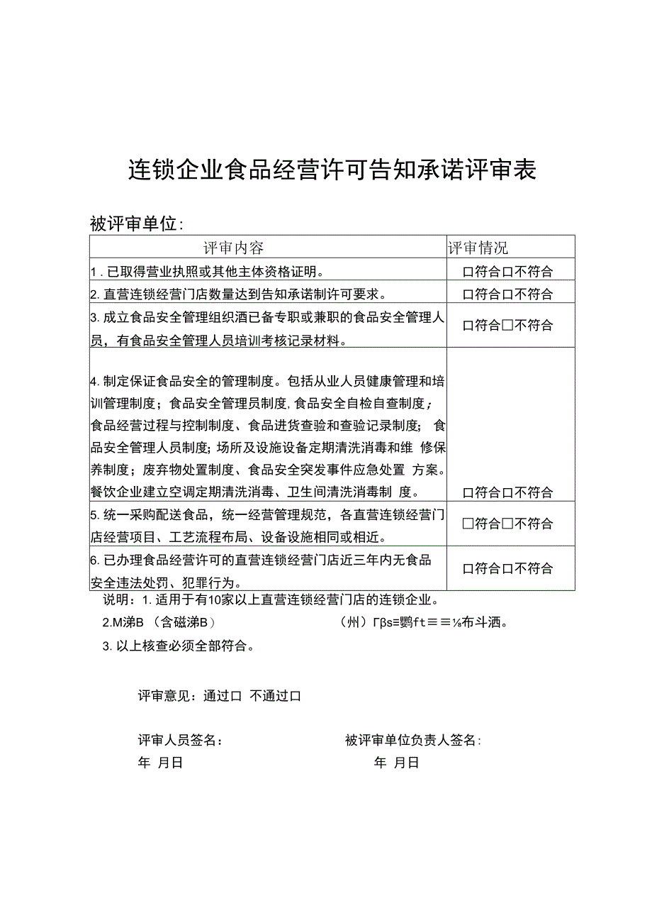 连锁企业食品经营许可告知承诺评审表.docx_第1页