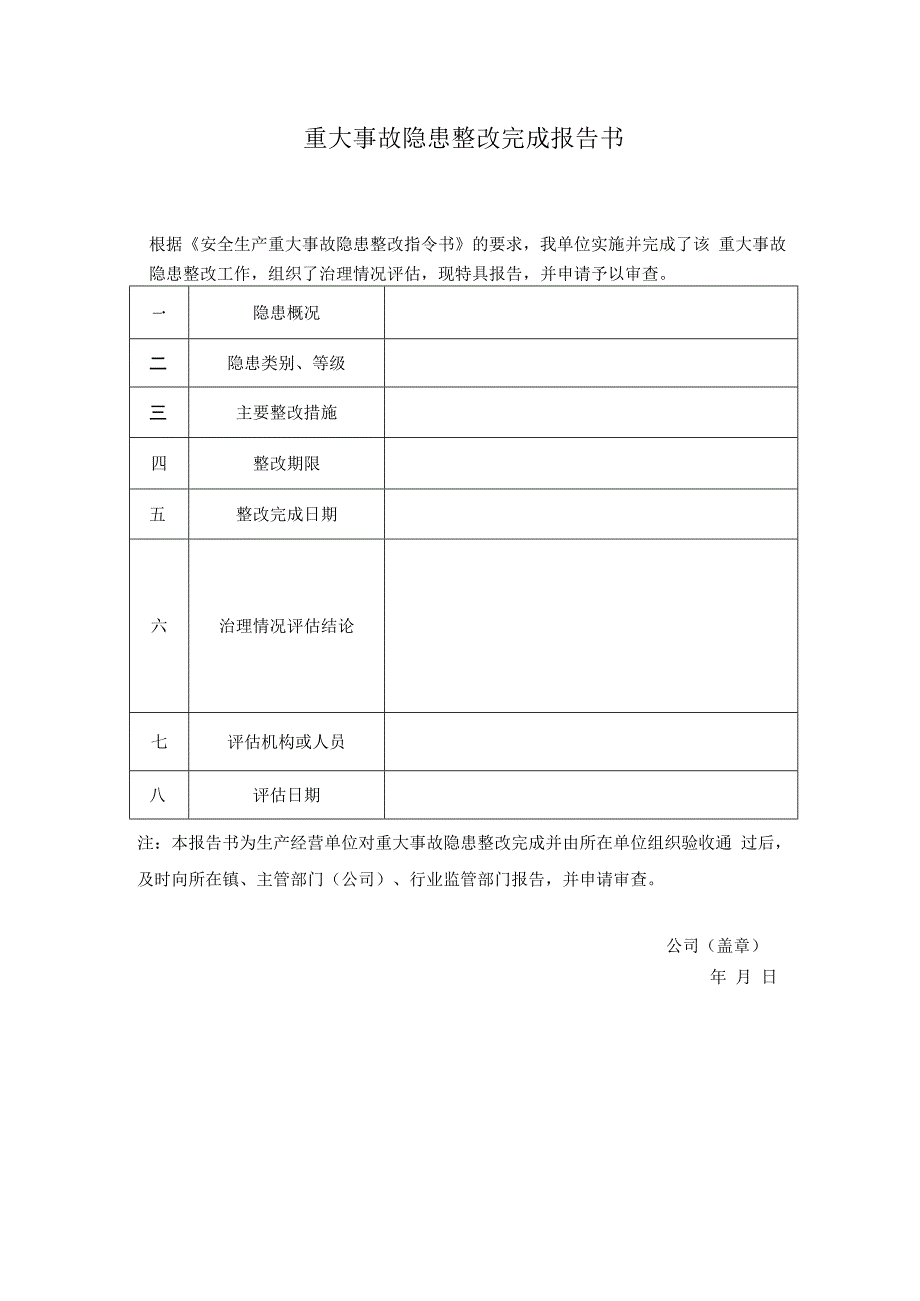 重大事故隐患整改完成报告书.docx_第1页