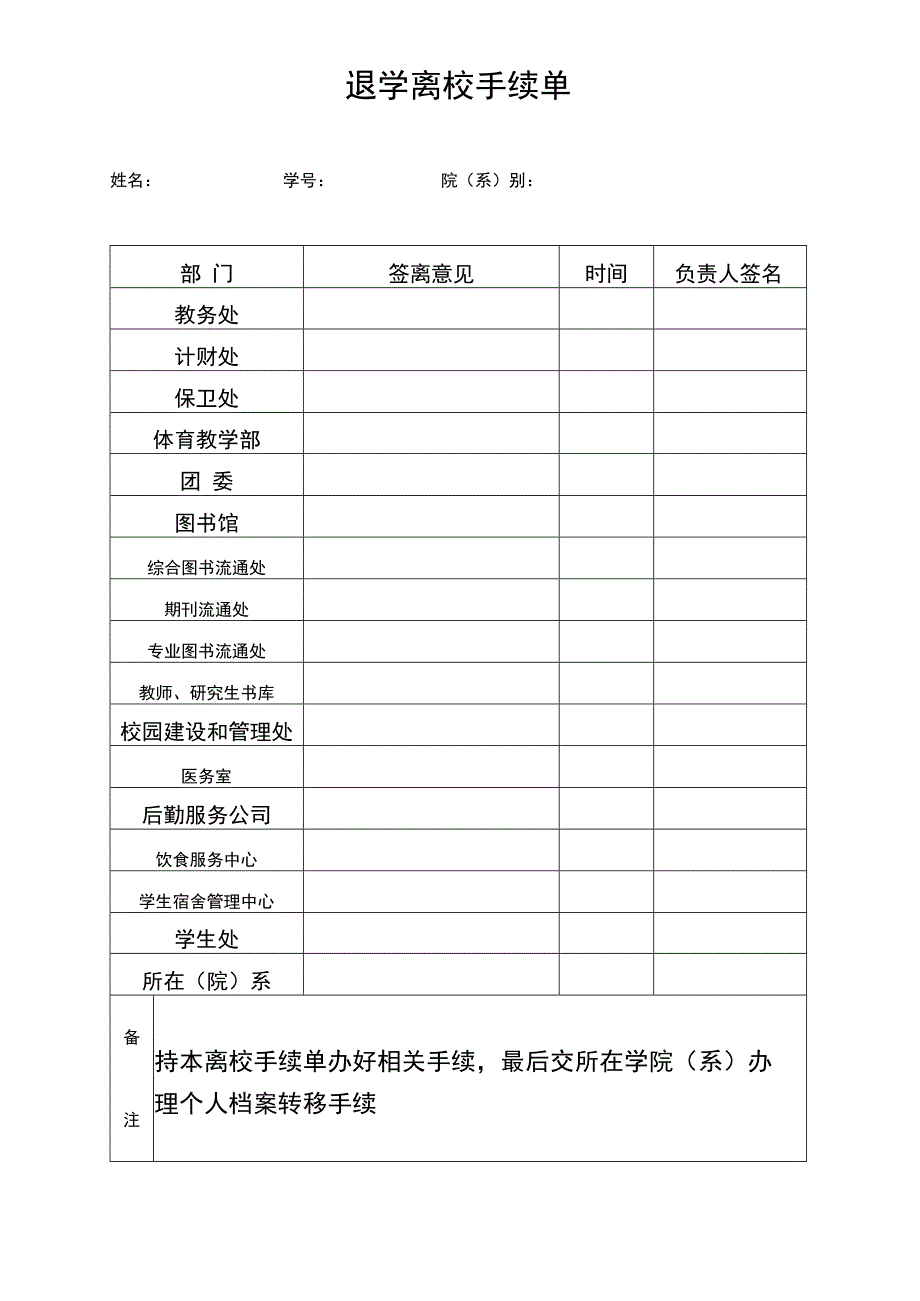 退 学 离 校 手 续 单.docx_第1页