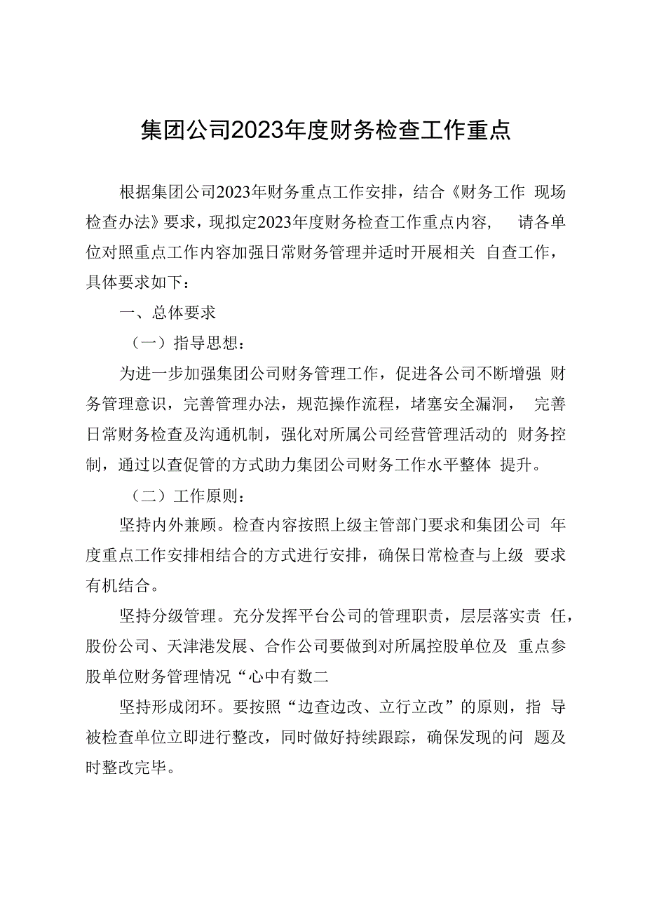 集团公司2023年度财务检查工作重点.docx_第1页