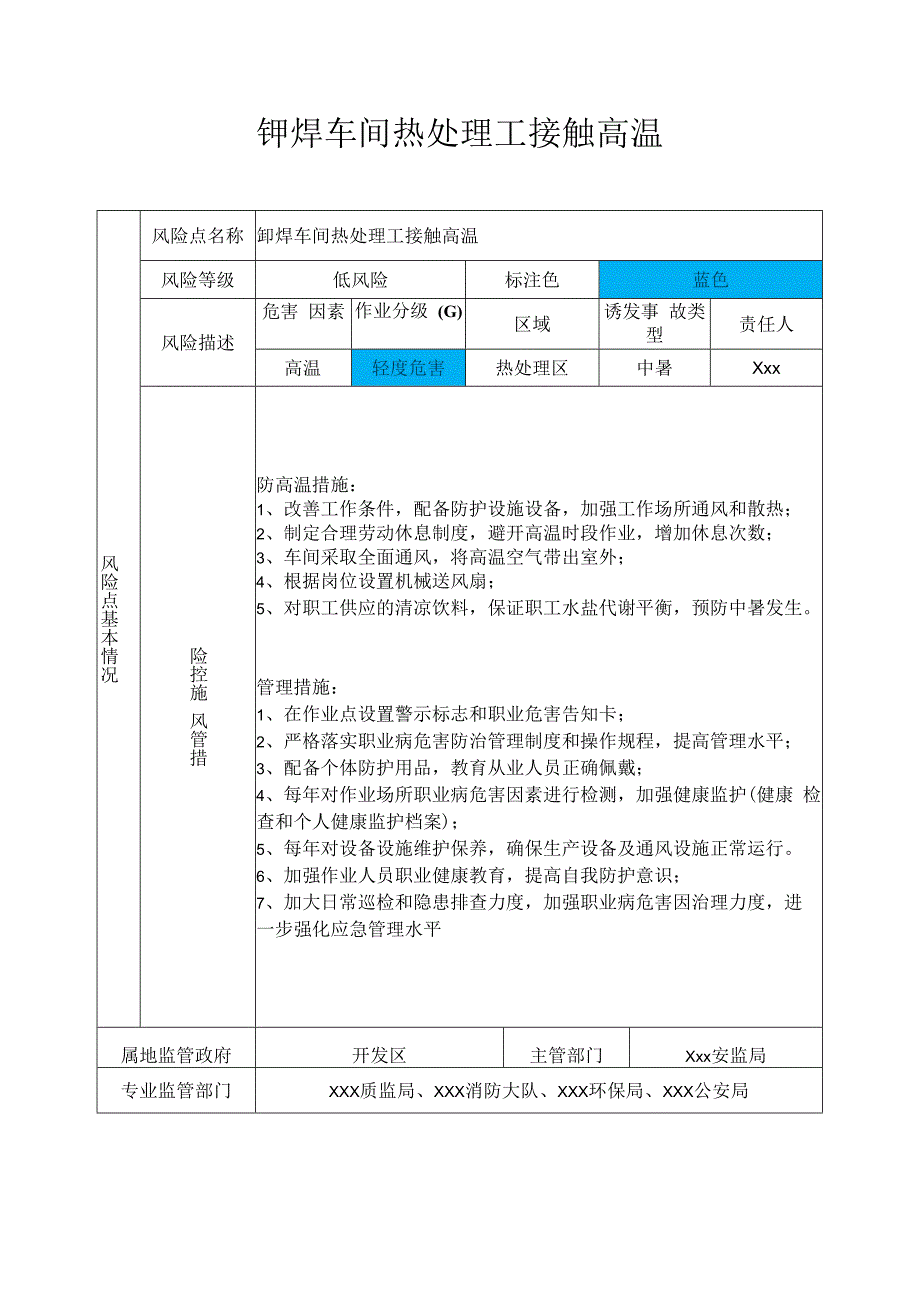 铆焊车间热处理工接触高温职业病风险分级管控告知卡.docx_第1页