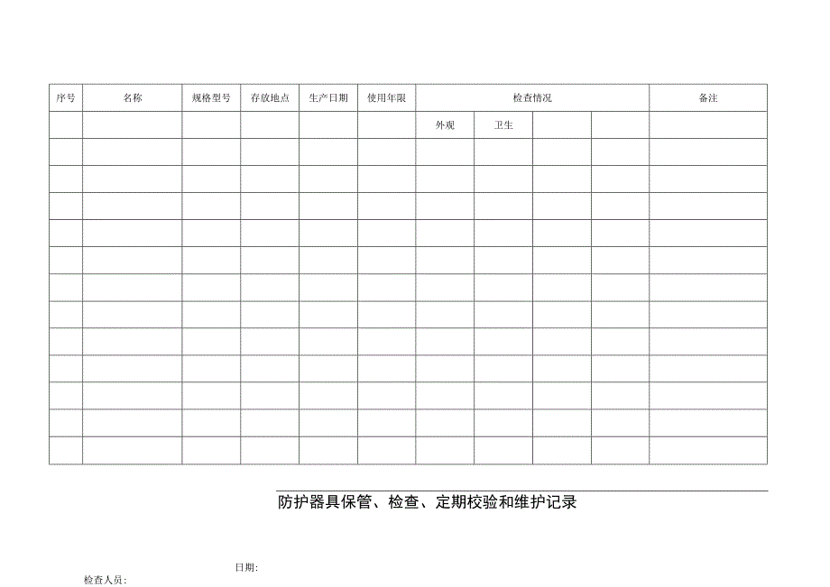 防护器具保管检查定期校验和维护记录.docx_第1页