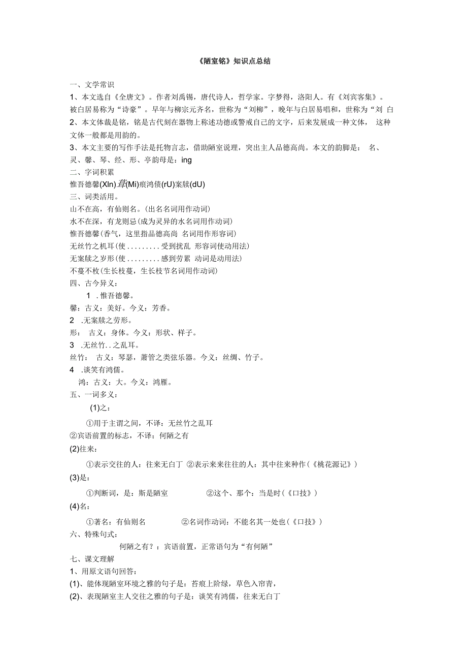 陋室铭知识点总结.docx_第1页