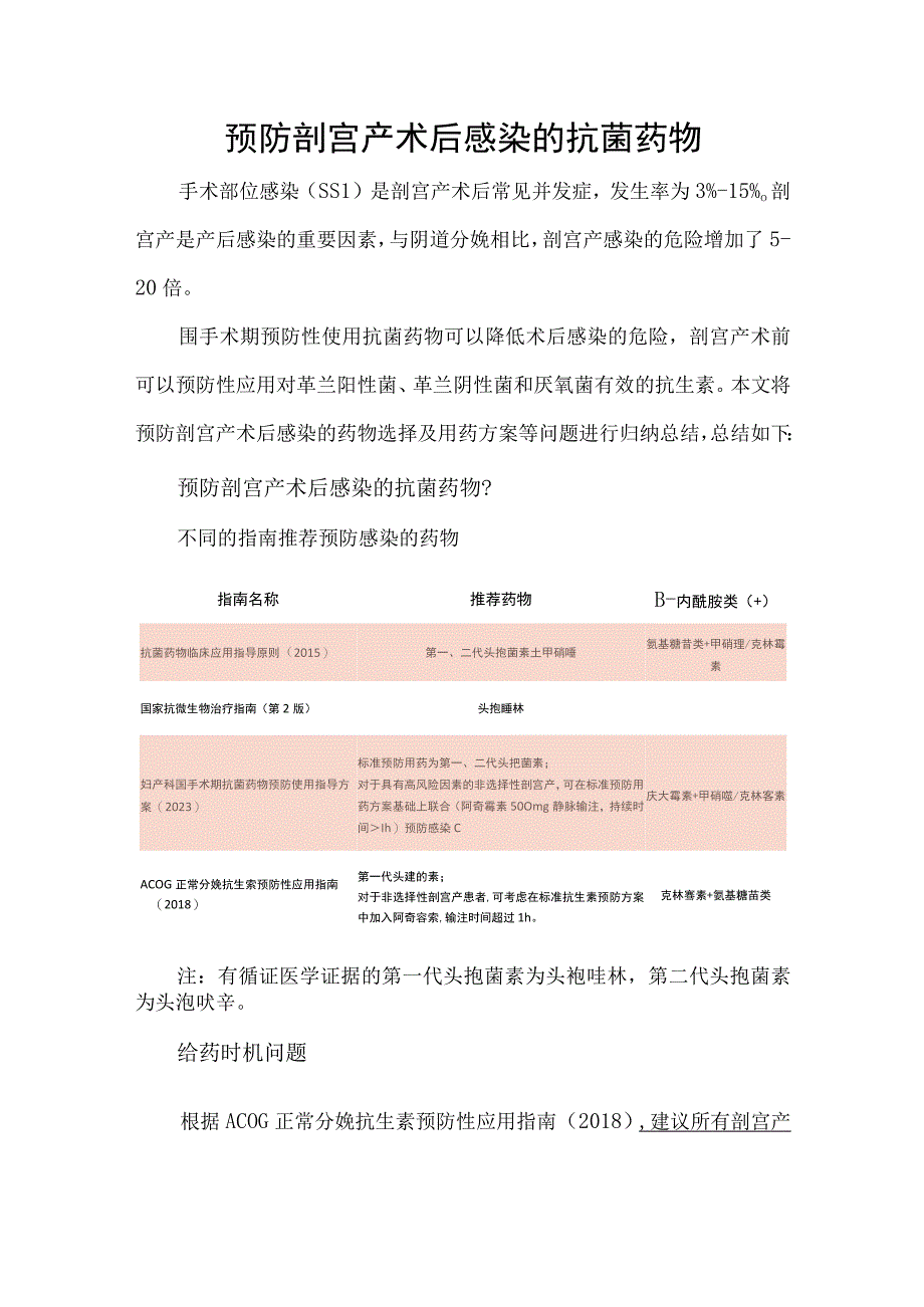 预防剖宫产术后感染的抗菌药物.docx_第1页