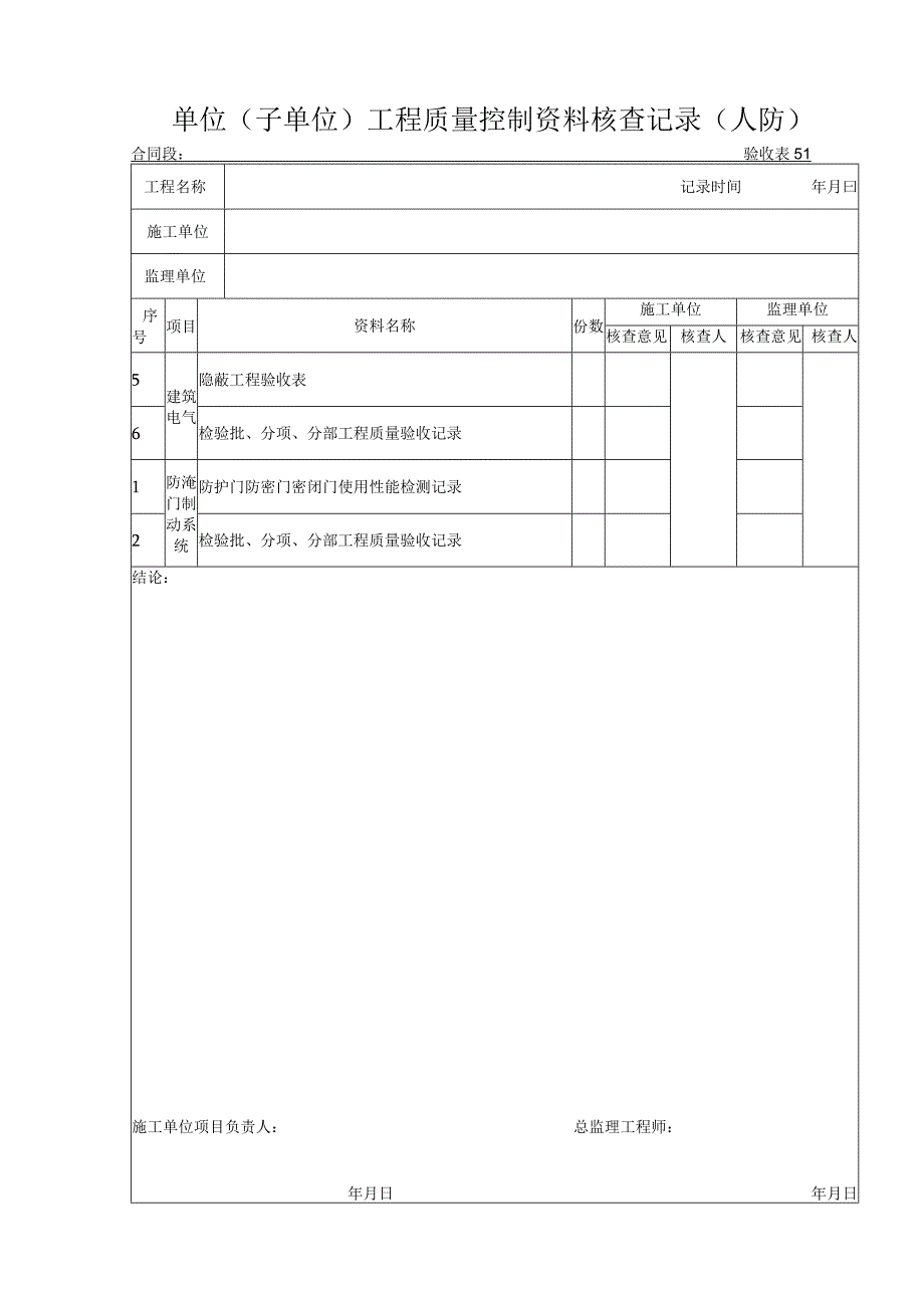 验收表051单位子单位工程质量控制资料核查记录人防.docx_第2页