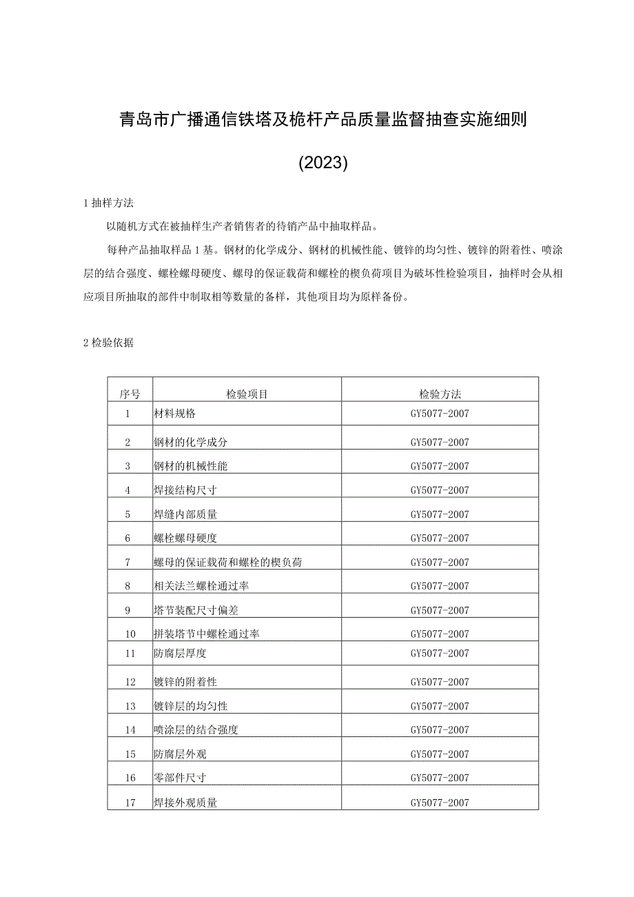 青岛市广播通信铁塔及桅杆产品质量监督抽查实施细则2023.docx_第1页