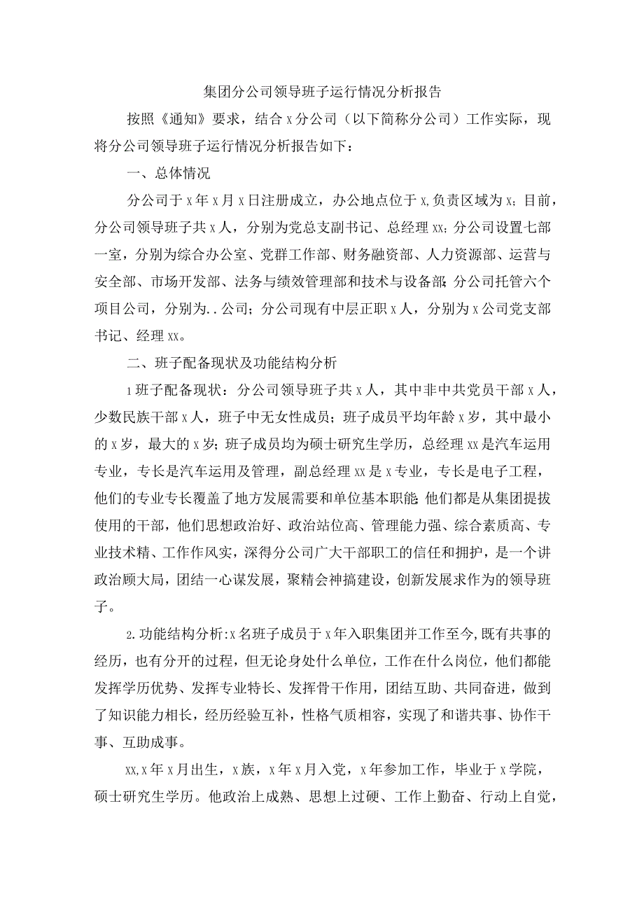 集团分公司领导班子运行情况分析报告.docx_第1页