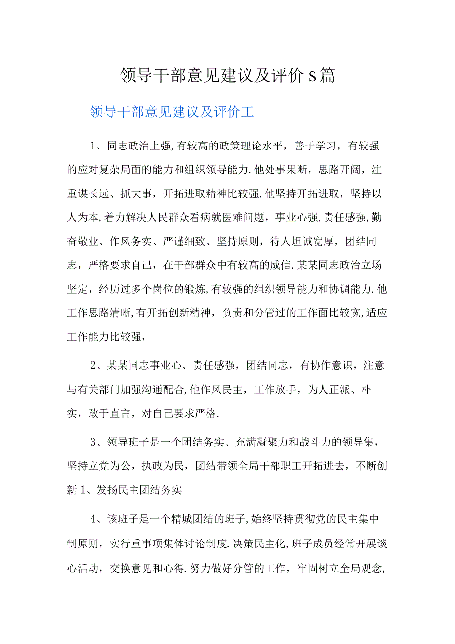 领导干部意见建议及评价5篇.docx_第1页