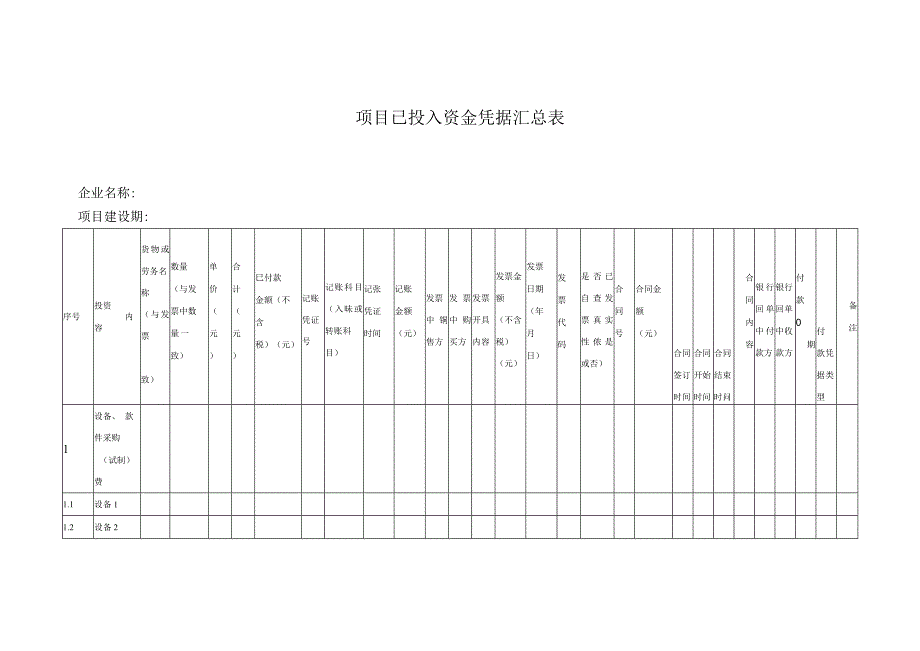 项目已投入资金凭据汇总表.docx_第1页