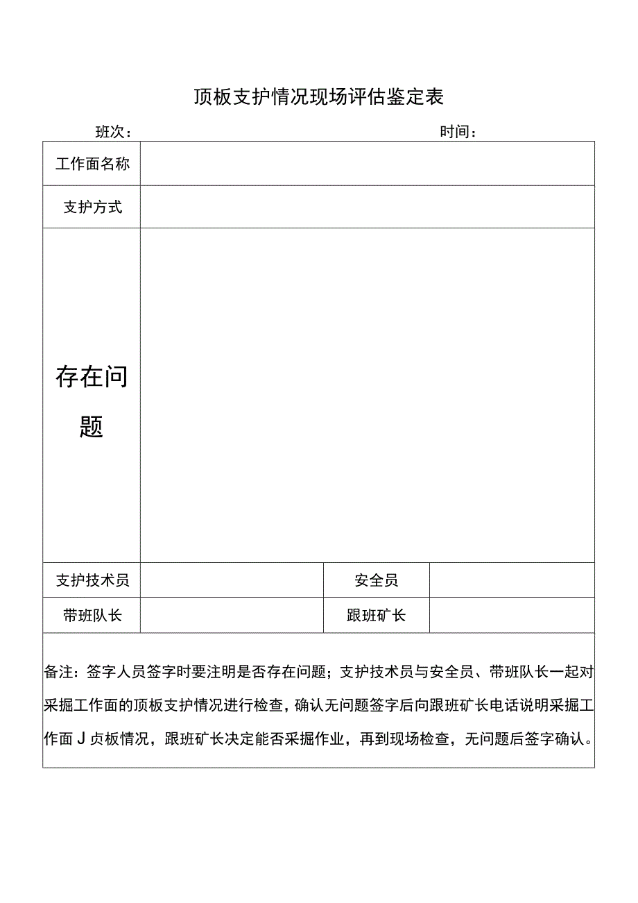 顶板支护情况现场评估鉴定表.docx_第1页