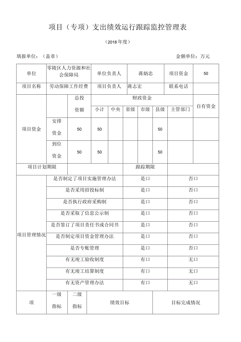 项目专项支出绩效运行跟踪监控管理表.docx_第1页