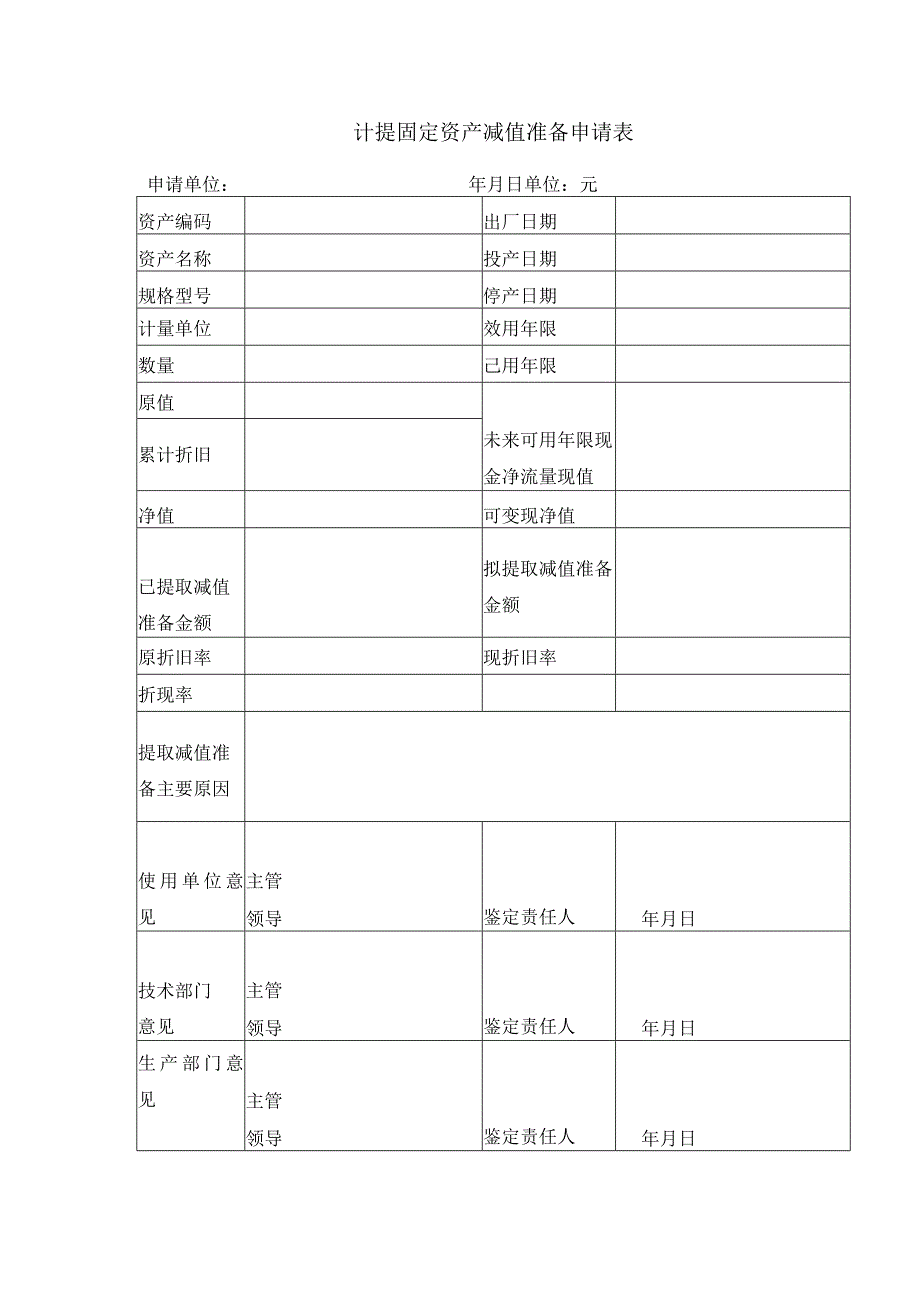 计提固定资产减值准备申请表.docx_第1页