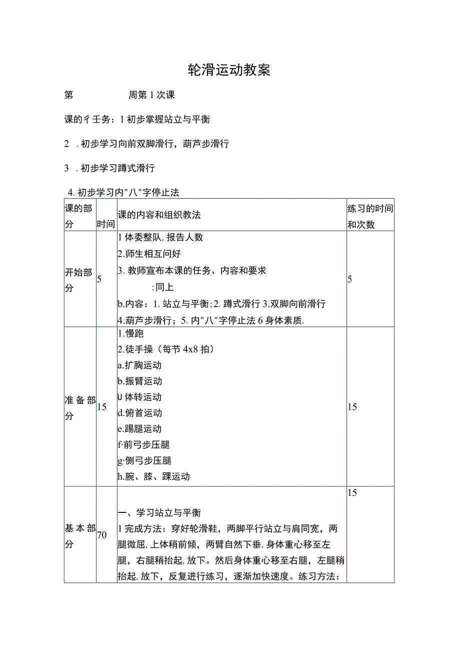 轮滑课时教案15课时.docx_第1页